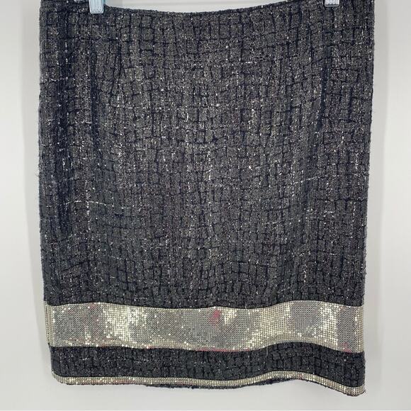 Per Se Skirt Womens Sz 8 Black Silver Metallic Wool Linen Silk Pencil Beaded 6 - Picture 1 of 6